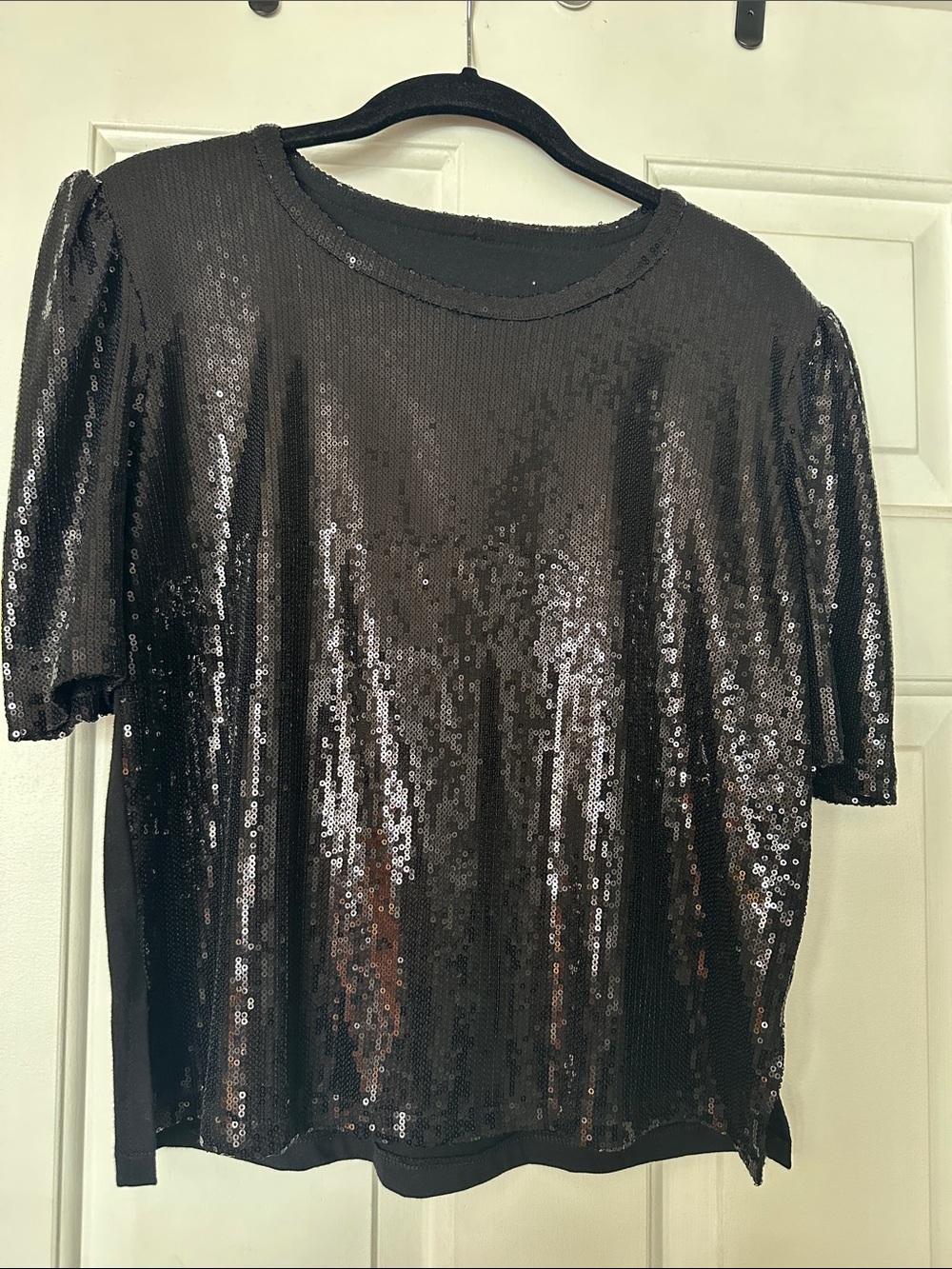 Black Sequin Bob Marley Short-Sleeve Women's Top